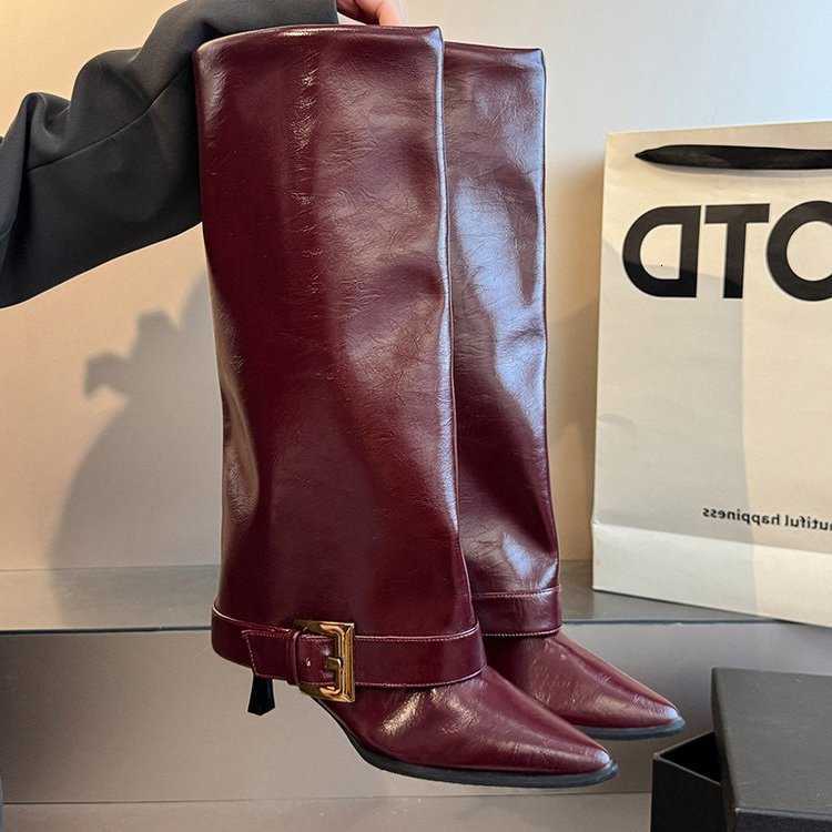 Fall/Winter Trouser Leaf Boots Women's 2025 New Knee-Free Pointed Toe Stiletto Heel High-Heeled Thigh Boots D260917