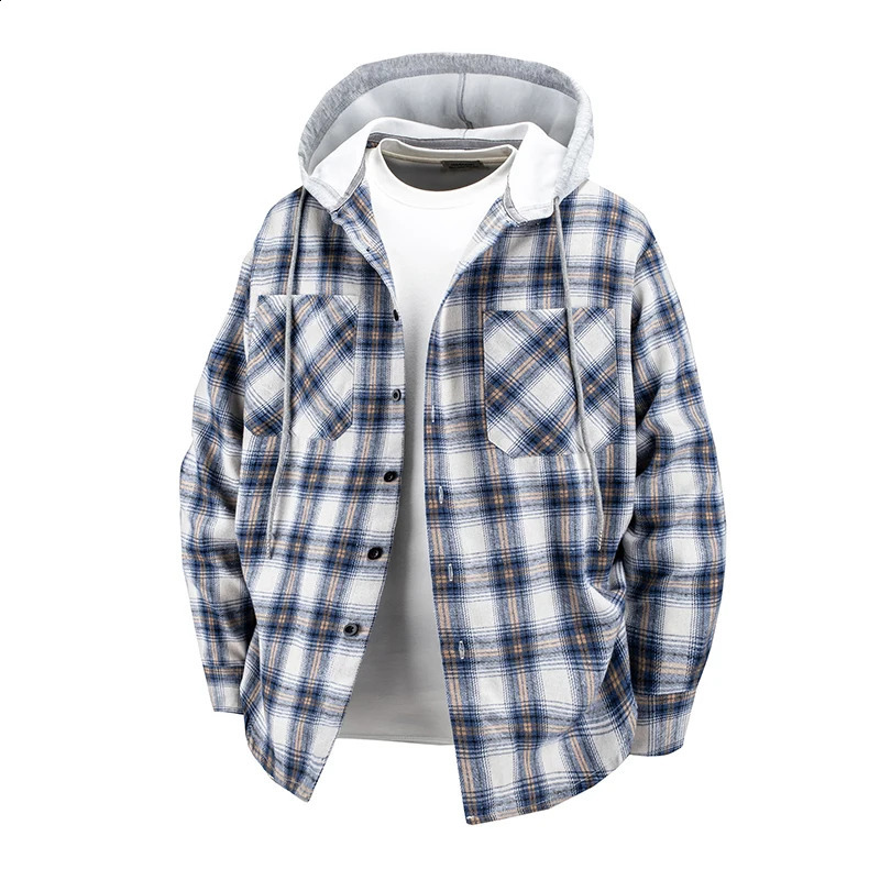 Coat Spring Autumn Mens Loose Plaid Hooded Shirt Fashion Casual Long sleeved Hip Hop Street Style Outerwear Sport jacket 260918