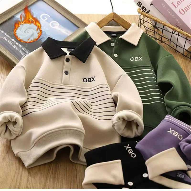 Hoodies Winter Boys Children Warm Autumn Plus Velvet Sweatshirts Children Fashion Padded Tracksuit 2024 New Kids Fleece ClothingW260917