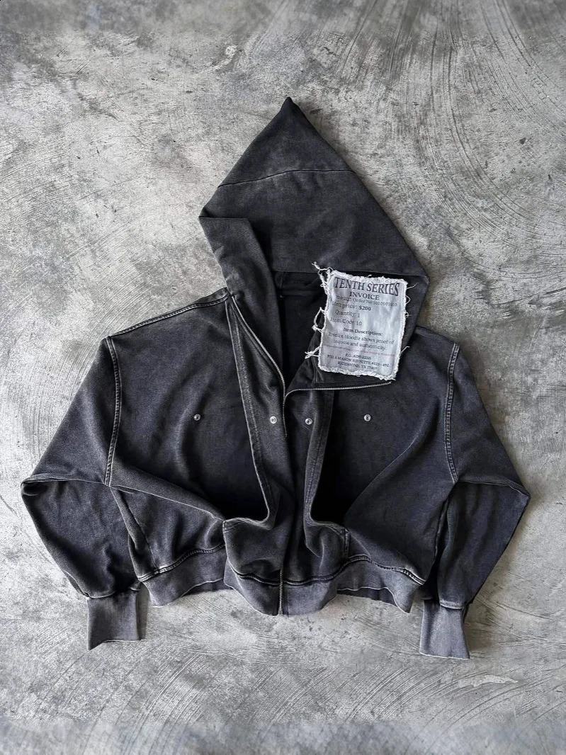 Vintage washed zipper hooded sweatshirt Y2K clothing for men and women rock hiphop rivet printed casua 260918