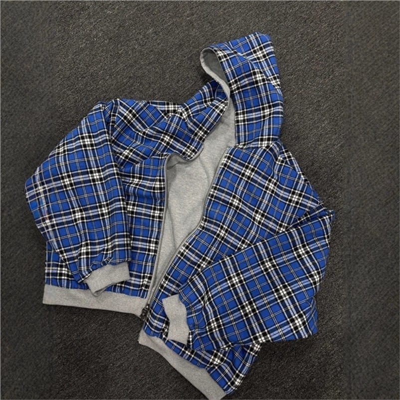 Casual Retro Men's Zipper Hoodie Goth Y2k Striped Plaid Double Sided Clothing Women Hip Hop Street Gray Jacket Sweatshirt Unisex 260917