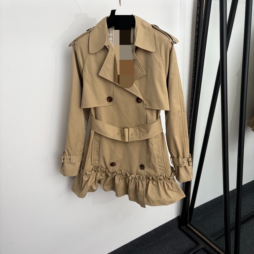 20267543 2026 new style - Lotus-shaped double-breasted collar long-sleeved windbreaker dress, in khaki and black