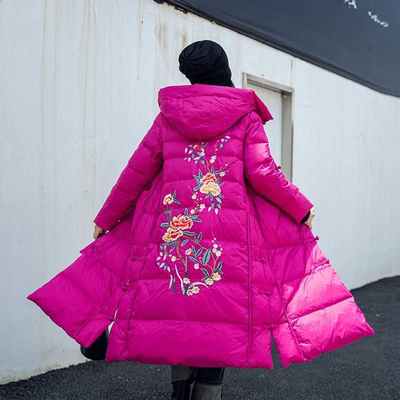 Ethnic style retro heavy embroidered down cotton jacket women's self-cultivation disc button Winter Thick Long Parka H260917