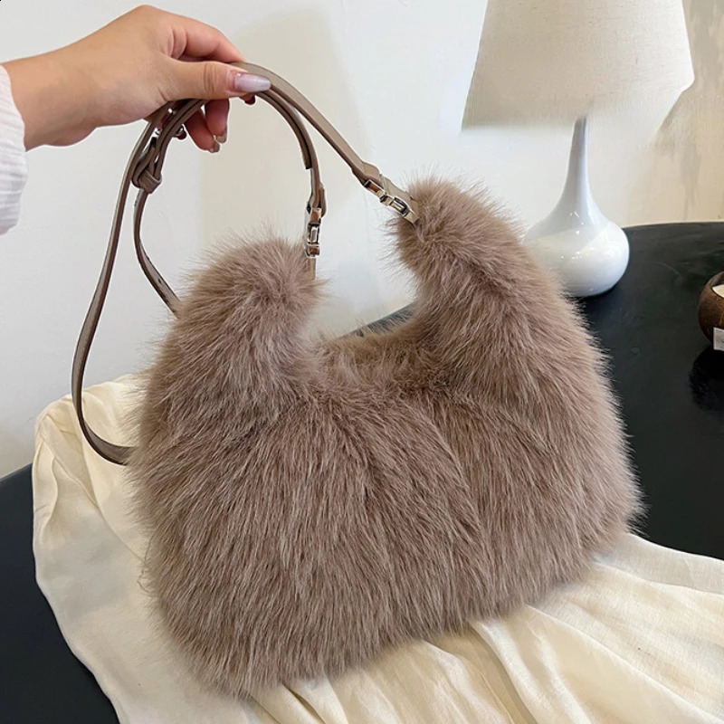 Soft Plush Casual Women's Crossbody Bags Faux Fur Sweet Ladies Big Shoulder Bag Solid Color Winter Furry Female Handbags Tote 260917