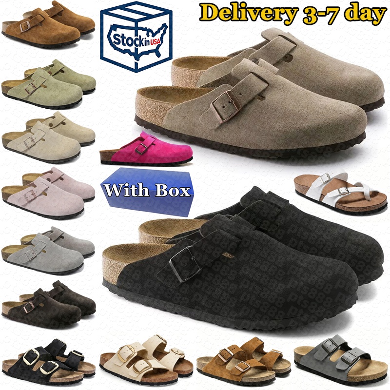With box designer slippers slides men women clogs suede leather sandals Taupe Black Sand Mocha mens stylish outdoor comfortable shoes sliders eur 35
