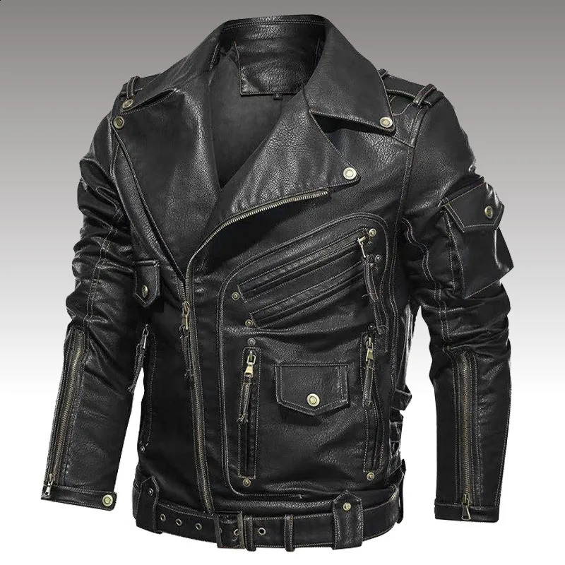 Winter PU Leather Jacket Men Fashion Motorcycle Faux Male Autumn Cool Zipper Pockets Outwear Coats Clothing 260918