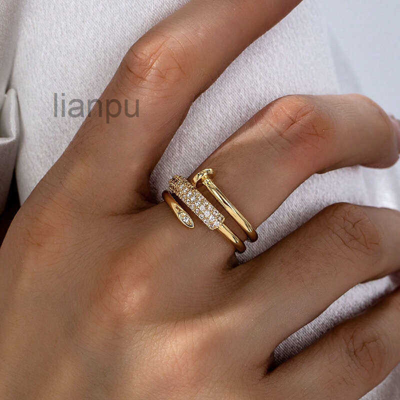 Rings Designer 18K Jewelry Gold Plated Copper Adjustable Three Circle Stud Ring Women Unique Fashion Jewelrys High End Gift for Festival and Vacatio