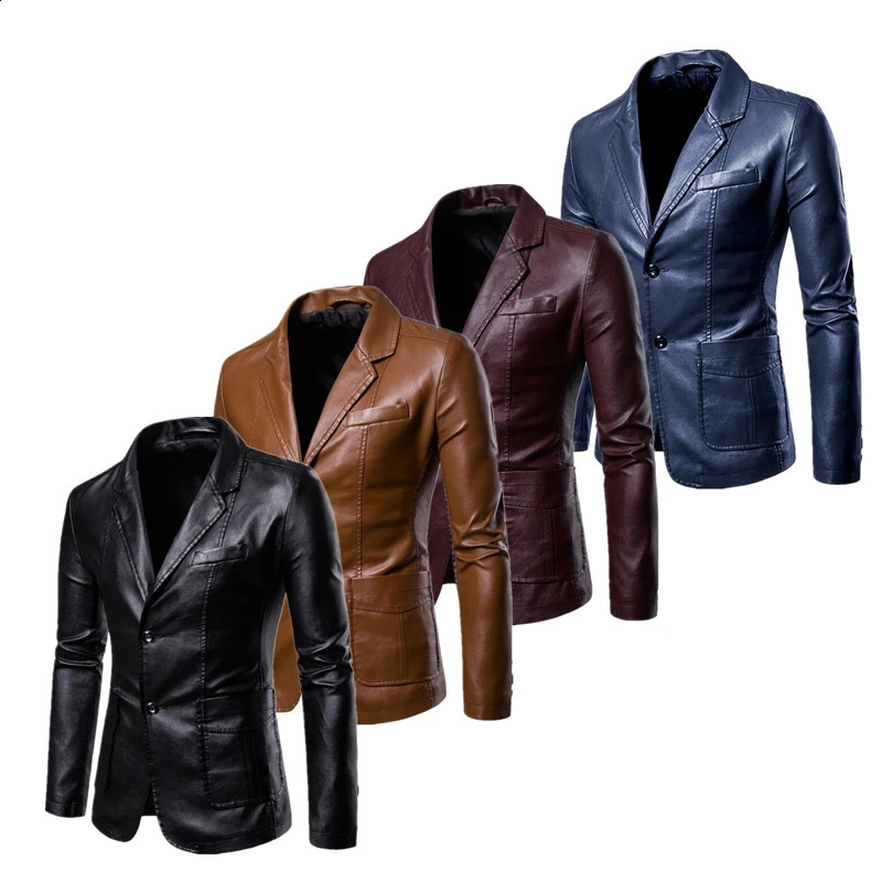 Spring/Autumn Leather Jacket - Plus Size Men's Youth Suit Collar Business Casual Leather Jacket European Sizes XS-3XL 260917