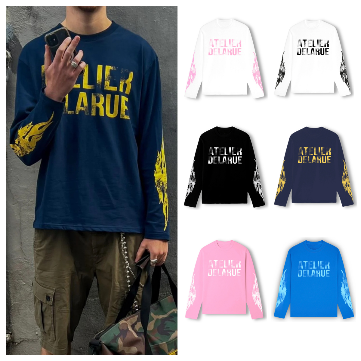 T-shirts pour hommes Mode Casual Y2K Harajuku T-shirts Rétro Niche Manches longues Flamme Imprimer Lettre Tops Confortable Streetwear Hip-hop Jeu