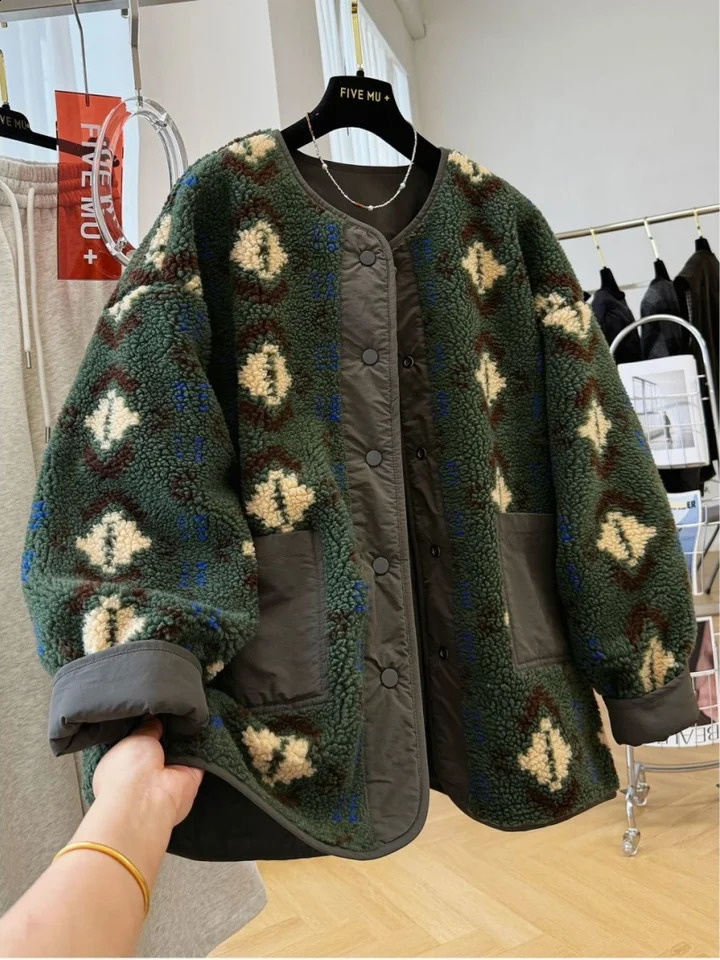 Reversible Plush Jacket Large Size Women's Clothing Japanese Korean Style Lazy Casual Vintage Lamb Wool Fleece Coat w1440 260917