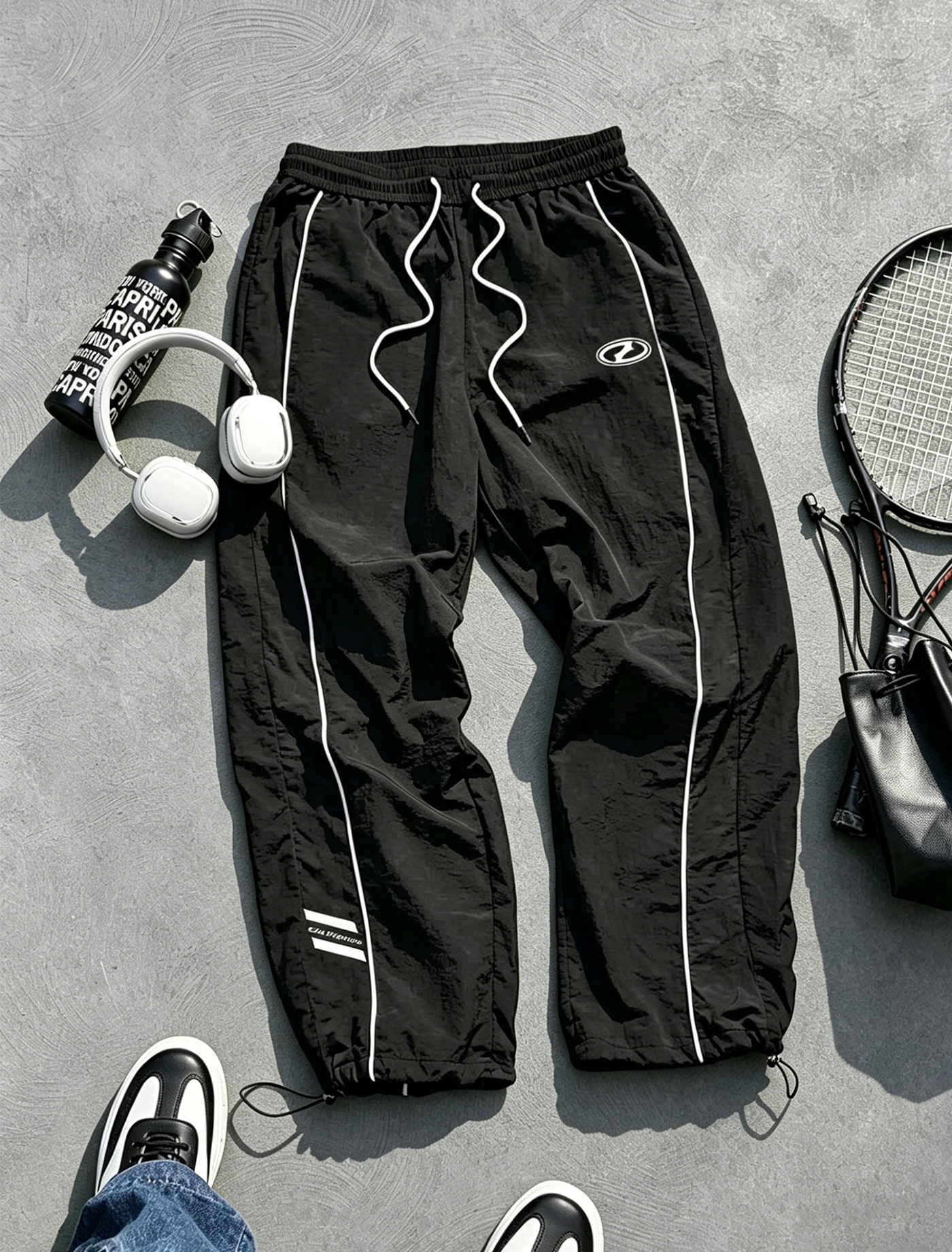 Men's Lightweight Quick-Dry Striped Logo Printed Joggers with Drawstring Streetwear Pants for Gym Daily Spring Summer 26L0918