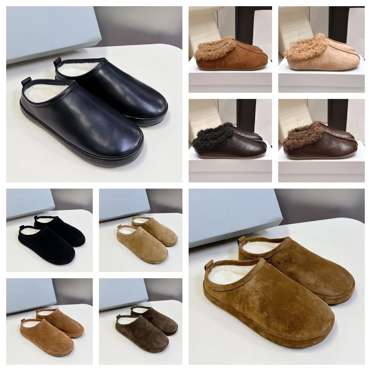 Women Winter Warm Fleece Lined Mules Slip On Slippers Soft Leather Round Toe Flat Casual Loafers Outdoor and Indoor Non Slip Slip On Shoes