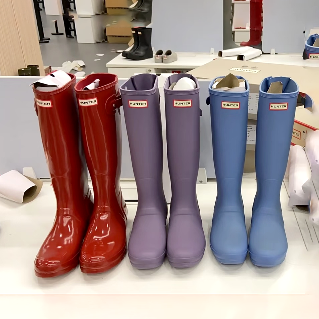 Women's Designer Luxury Black Rubber Knee High Rain Boots Round Toe Branded Label Adjustable Side Buckle Waterproof Tall Wellies Weather Outdoo