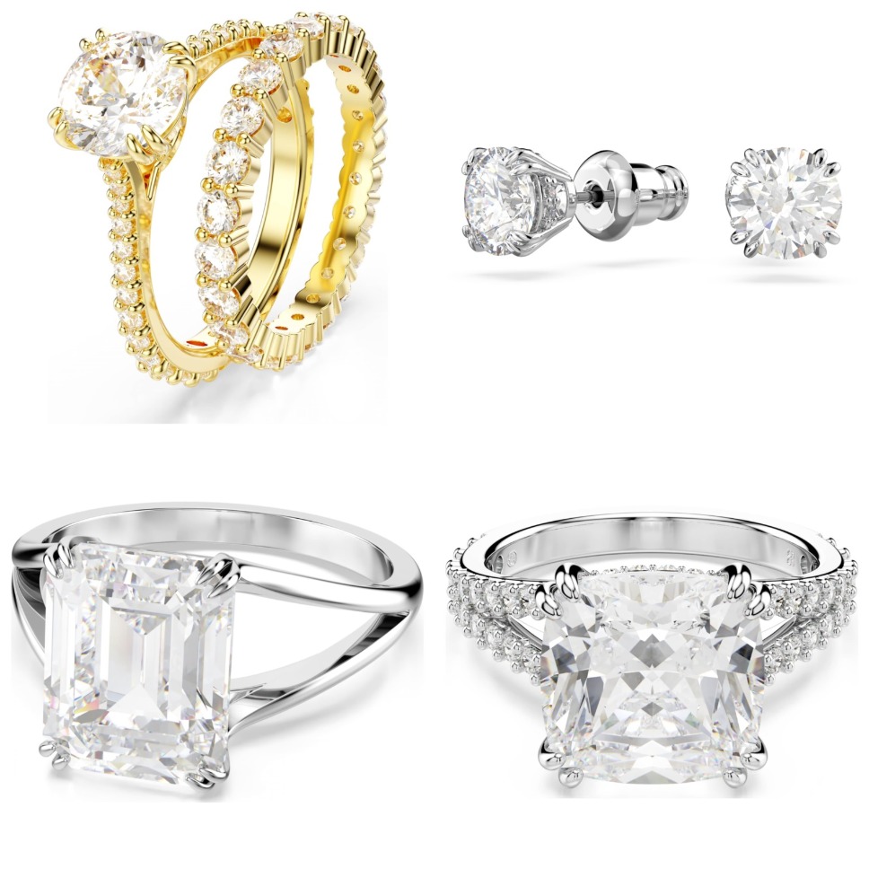 Luxury Multishape Crystal Jewelry Set Dainty Gold Silver Plated Earring Ring for Women Evening Party Daily Decor Gifts...