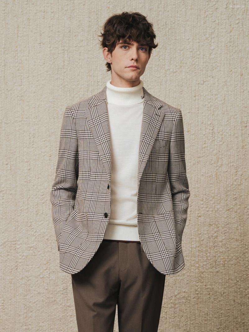 Men's Suits 95% Wool 5 %Cashmere Blazer Of Wales Check Pattern Heavyweight Winter For Business Casual Premium Solid 44
