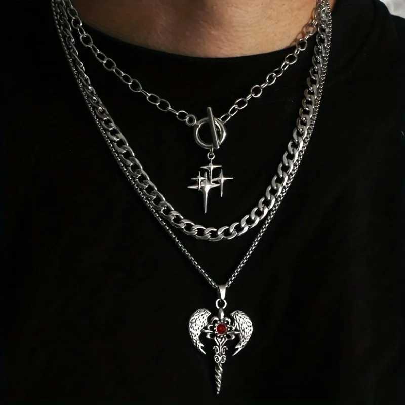 Y2K Style Fashionable Simple Retro Gothic Star Pendant Cross Pendant Men's Necklace Set Fashion Jewelry Q260916