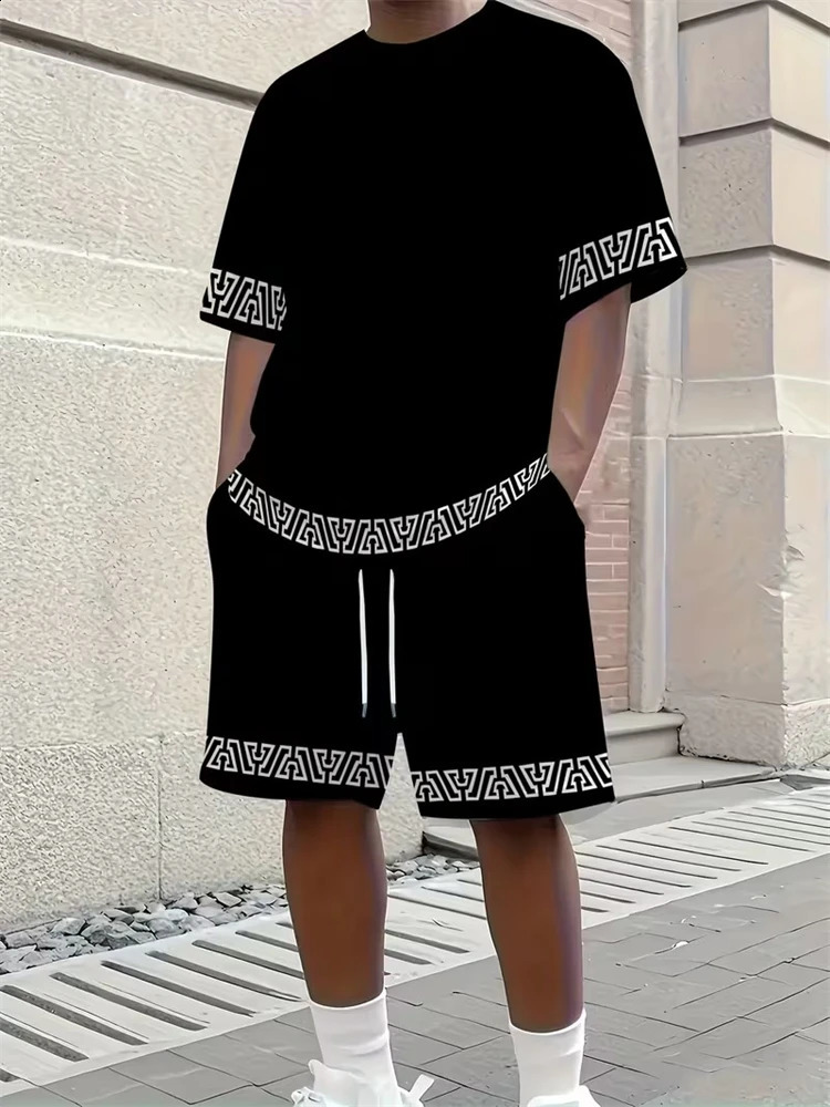 2026 SpringSummer Simple Letter 3D Printed Mens Casual Shortsleeved Set Simple Daily Casual Mens 2pcs Set 2XS6XL 260918