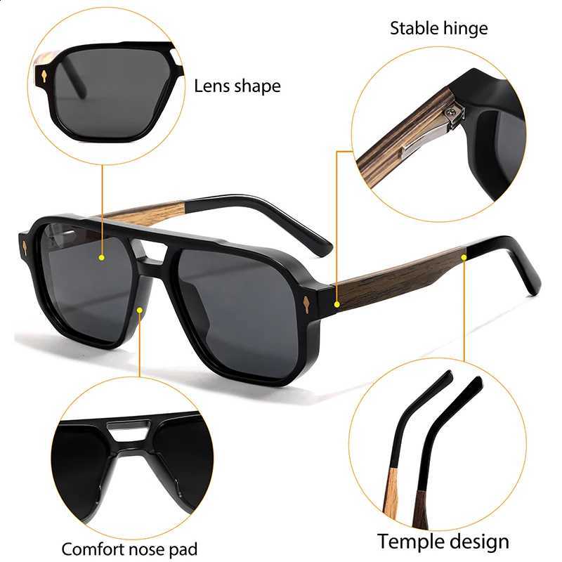 Fashion Men Polarized Sunglasses CATERSIDE Retro Luxury Brand Design Solid Wood Temple Sun Glasses Women Driving Party Glasses N260814