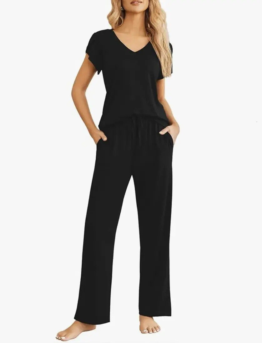Women Pajamas Two Piece Women's loungewear Short Sleeves Trousers Loungewear V Neck Soft Print Casual Suit Sleepwear 306