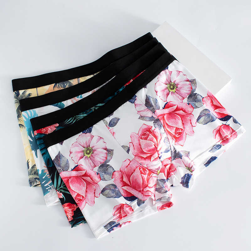 4-Pack Men's Milk Silk Underpants Boxers - Floral Print Soft Stylish D260918