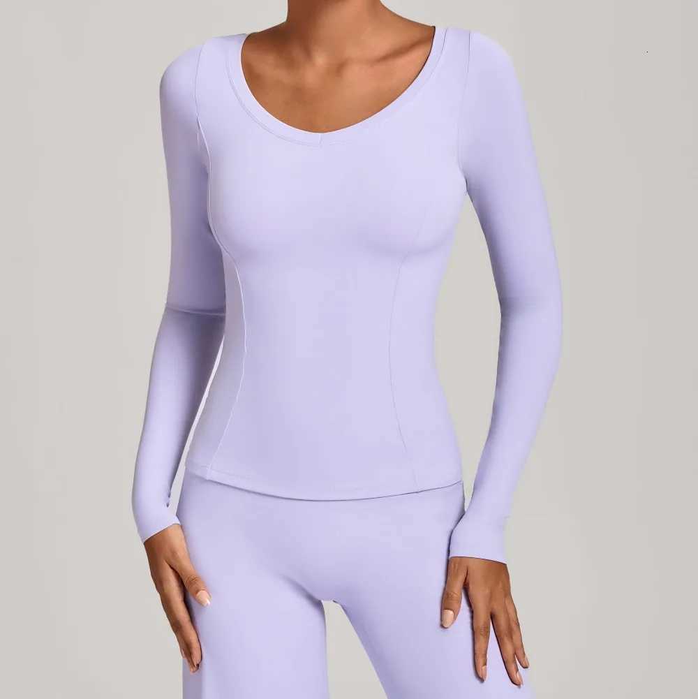 Outdoor Casual Running Fitness Tops Women's Gym Workout Clothes V-Neck Sports Long Sleeve Yoga Clothing High Elasticity Fabric Q260917