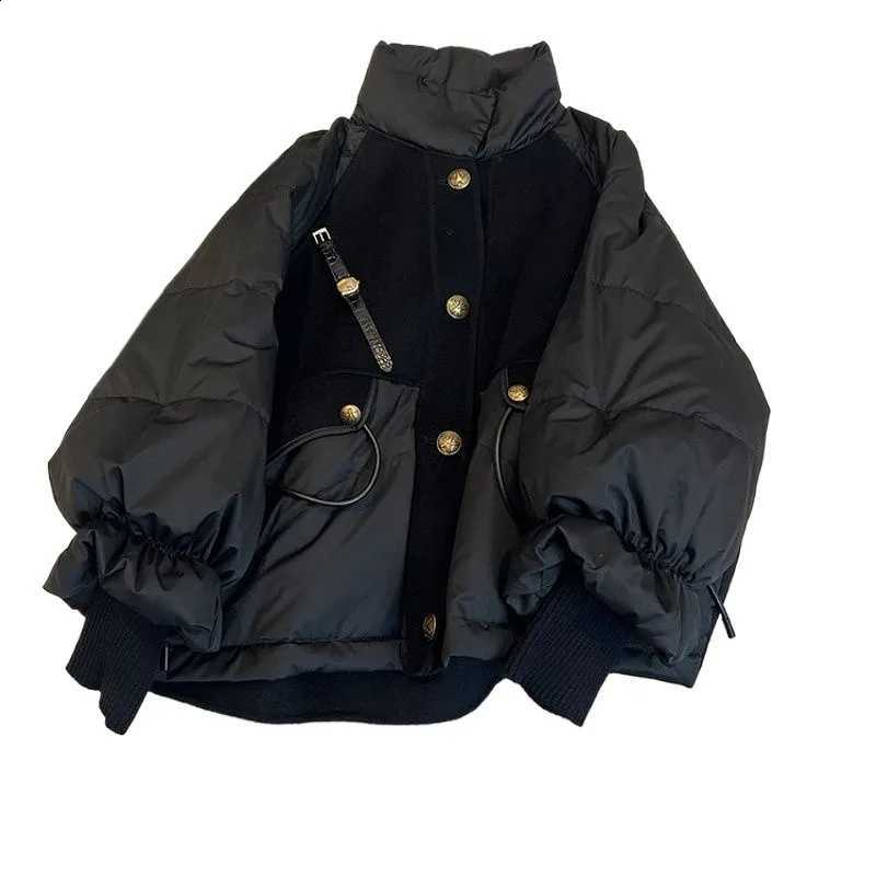Women's Clothing Black Thickened Splicing Black Gold Down Cotton Clothes Women's Winter Thin Advanced Version Good-looking Coat H260917