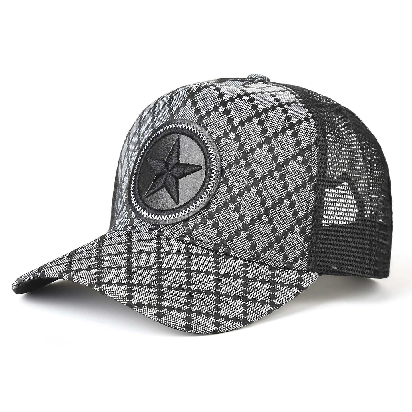 New Cross-Border Personalized Five-Pointed Star Embroidered Baseball Men, Classic Plaid Mesh Cap, Outdoor Sun-Shading Duckbill Cap For Women Luxury