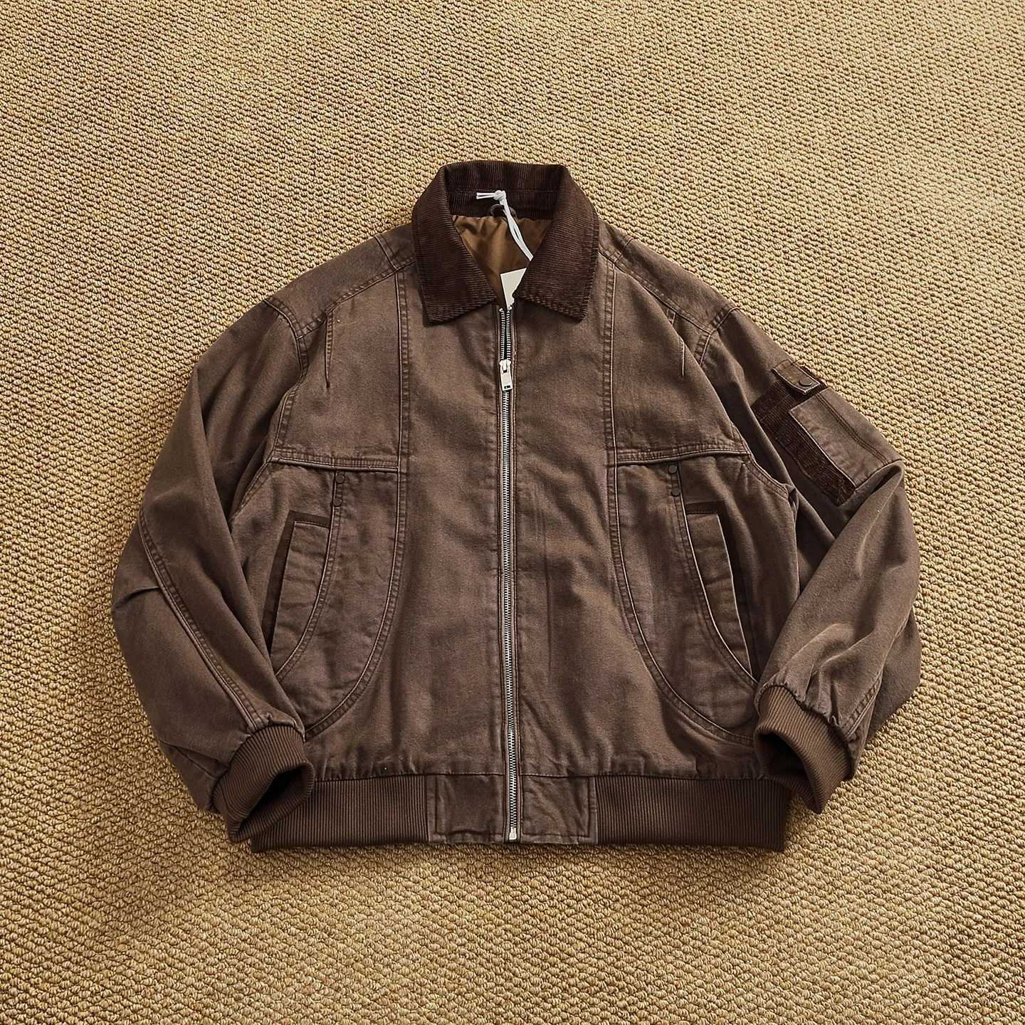 Autumn New American Retro Heavyweight Neckline Contrast Color Corduroy Cargo Jacket Men's Fashion Washed Old Lapel Casual Coat S260918QR12
