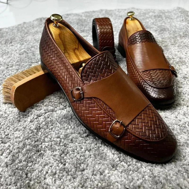 Men Loafers Shoes Brown Black Pu Breathable Double Buckle Monk Shoes Mocassins Cuir Pour Hommes Men Shoes 260917