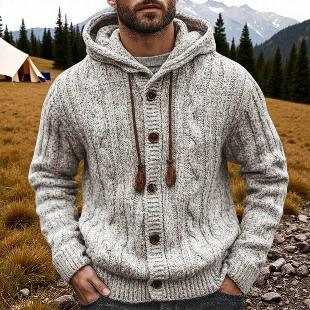 Men's Autumn/Winter Luxury Fashion Men's Knitted Sweater Pit Strip Long Sleeve Hooded Cardigan Top Coat S260918MTTH