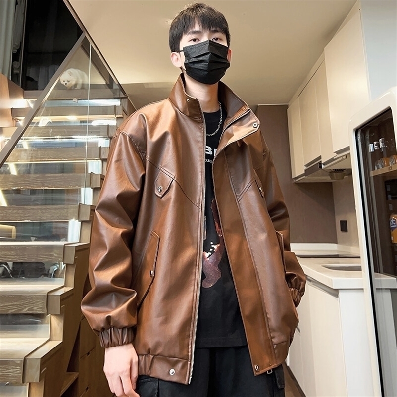 plus Size Men's M-XXXXXL Stand Collar Leather Biker Jacket - Stylish Durable Motorcycle Outerwear for Men Autumn Spring 260917