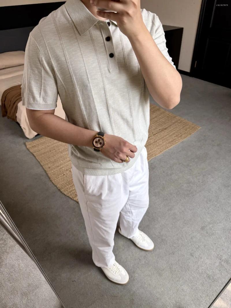 Men's Polos Old MoneyItalian Luxury Heavy Weight 30% Silk Blended 80 Count Sea Cotton 16 Gauge Knit Short Sleeve Polo Shirt Men 2026