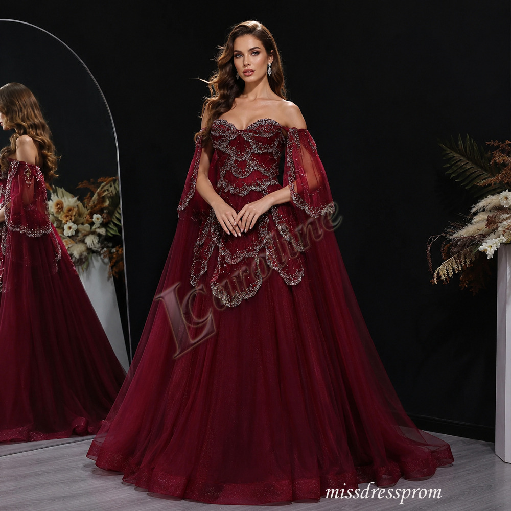 Classic Tulle Prom Dresses For Women A-line Off the Shoulder Beadings Pleated Dubai Evening Gowns Formal Vestido De Fiesta Customized