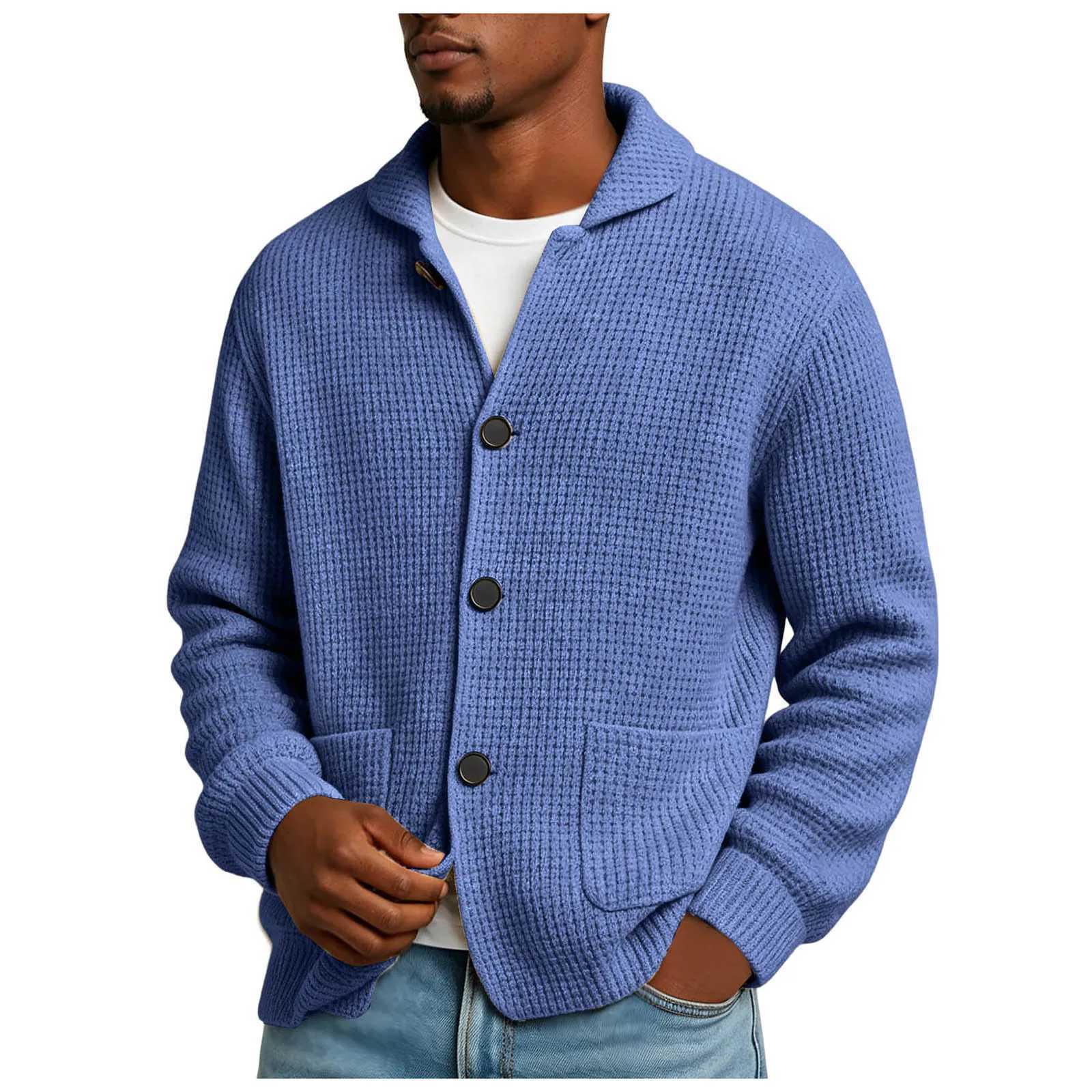 Fall And Winter Lapel Coat With Large Knit Casual Stylish Solid Outerwear Men's Cardigan Button Up Soft Comfort Sweater Tops S2609181AKR