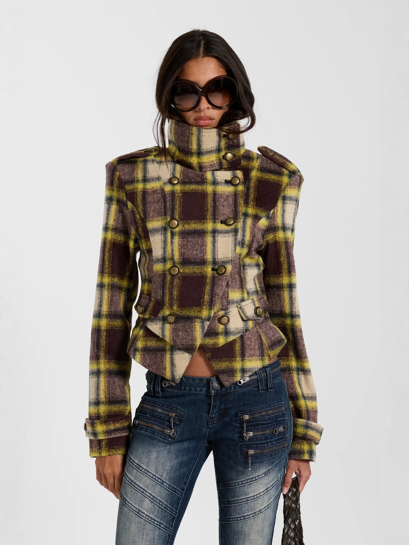 Cross-border Y2K retro punk style faux fur hooded cardigan, women's autumn/winter new slim-fit short sweatshirt top a7