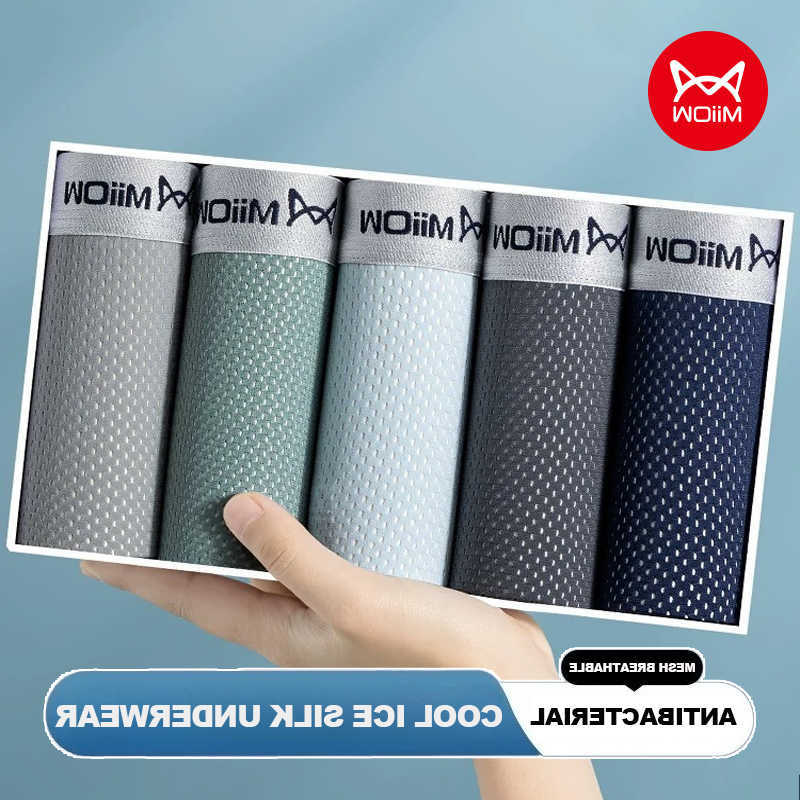Silk Underpants MiiOW 4Pcs Ice Men's Boxershorts Breathable Mesh Summer Men Underpants Boxer 7A Antibacterial Crotch Man Underwear Panties D260