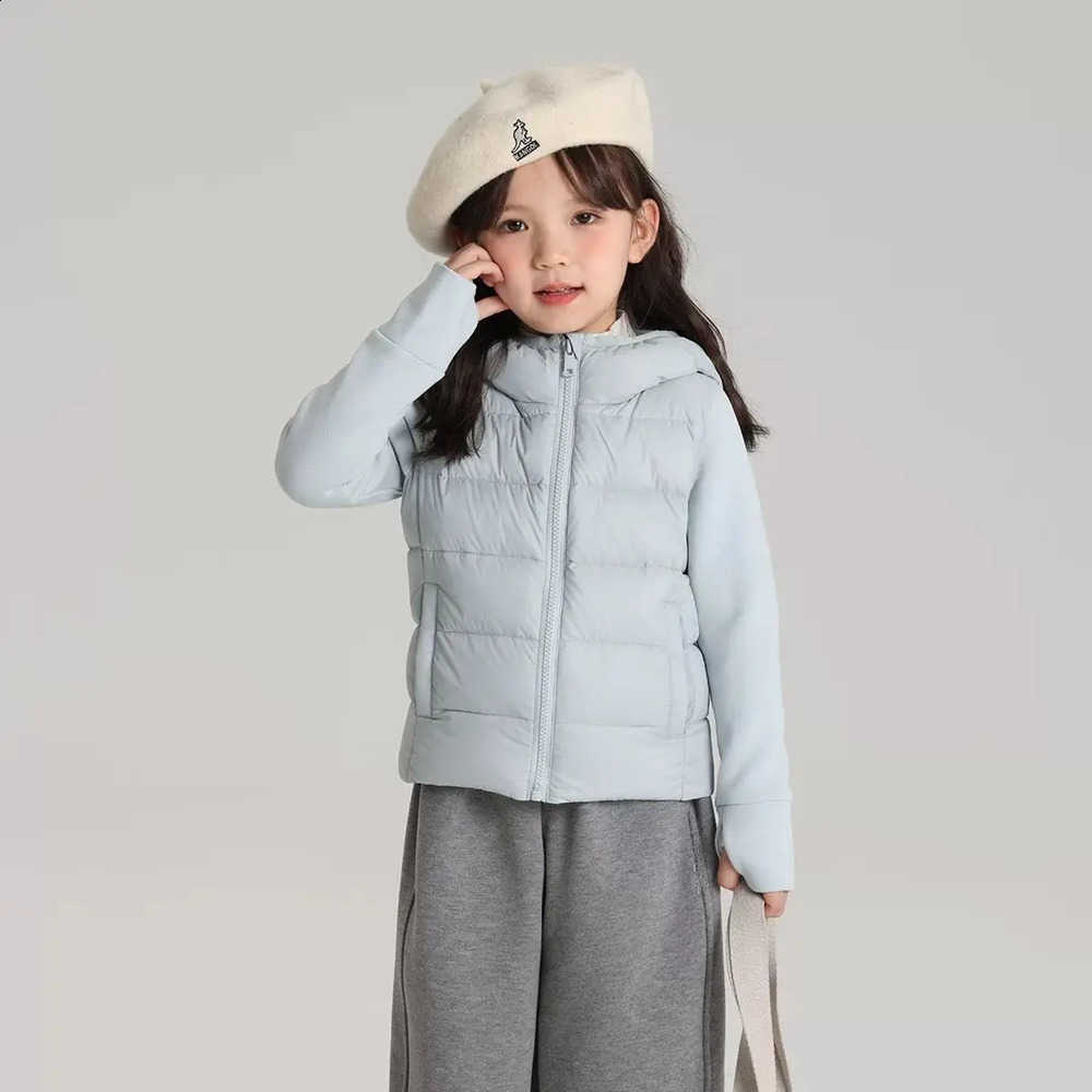 Down Sleeve Girls Cotton Spliced Jacket 2025 Autumn Winter New Children Solid Hooded Lightweight Winter Cotton JacketW260917