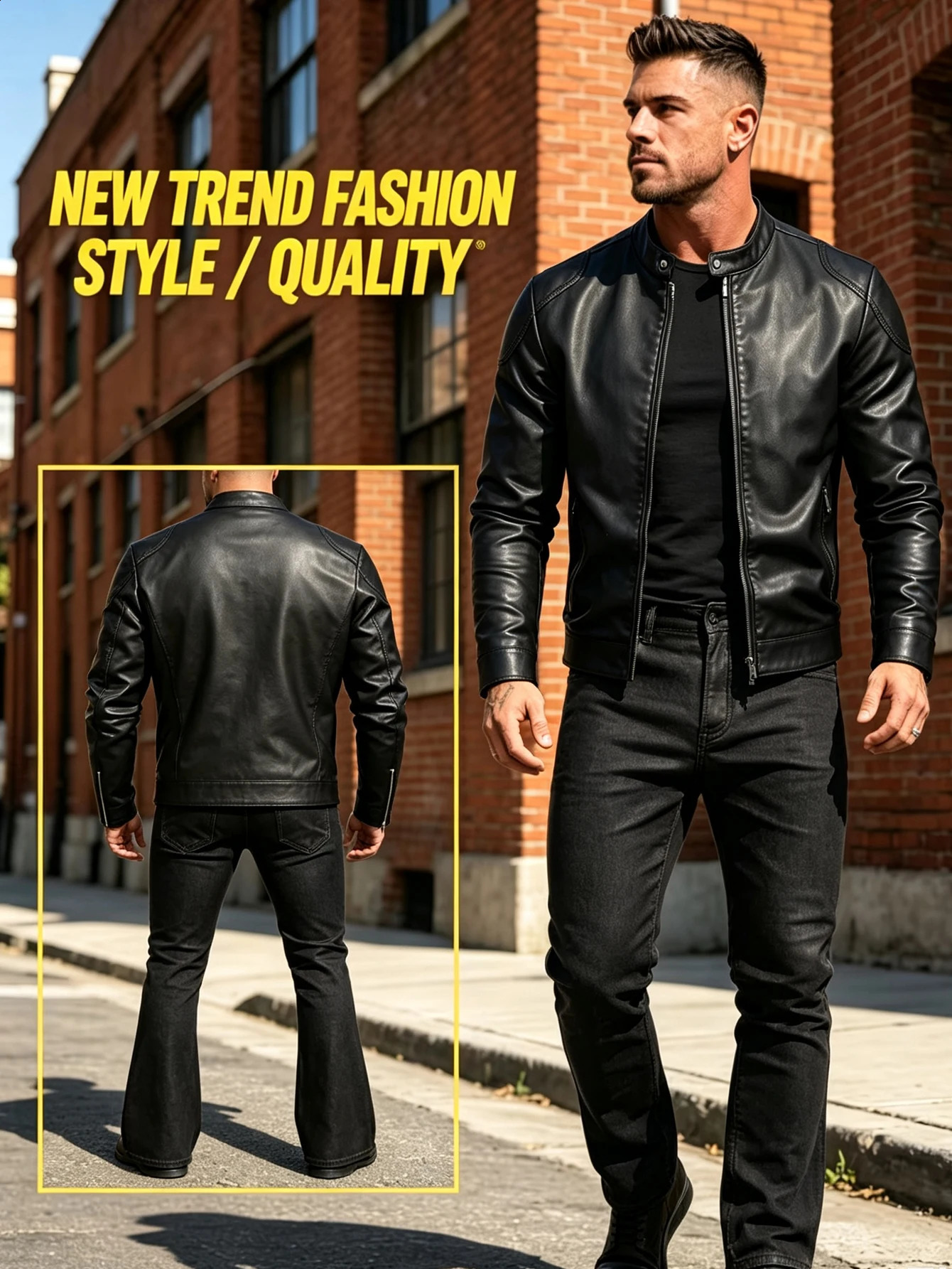 Men's Retro Style PU Biker Jacket Casual Solid Color Zip up Stand Collar Faux Leather Spring Fall Outerwear 260917