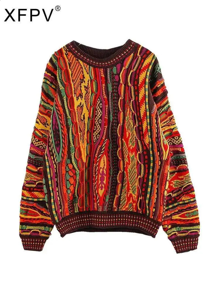 XFPV Sweet Stripe Long Sleeve Multicolor Oversized Pullover O Neck Sweater For Women Y2k Korean Fashion Autumn SM114 260916