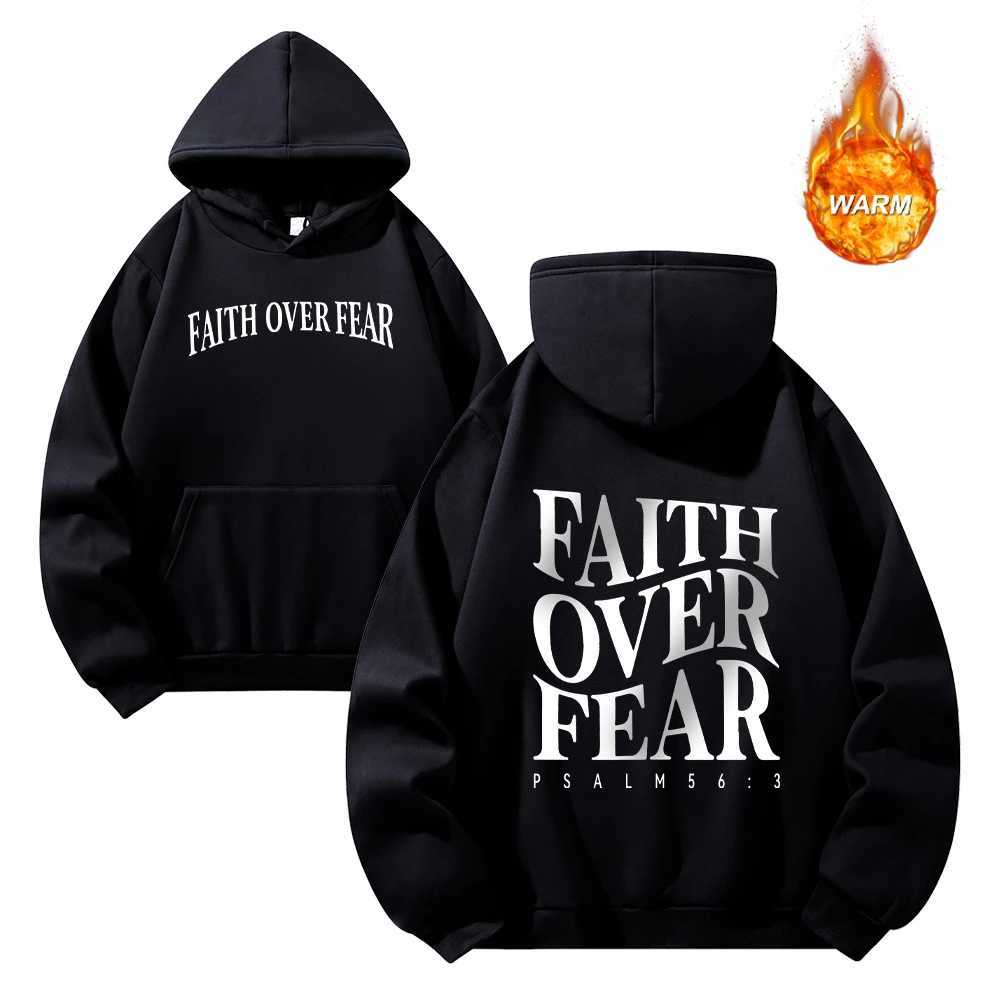 Faith Over Fear Printed Thickened Hoodies For Men Autumn And Winter Drawstring Pullover Sweatshirt Casual Commute Clothing S26091899N4