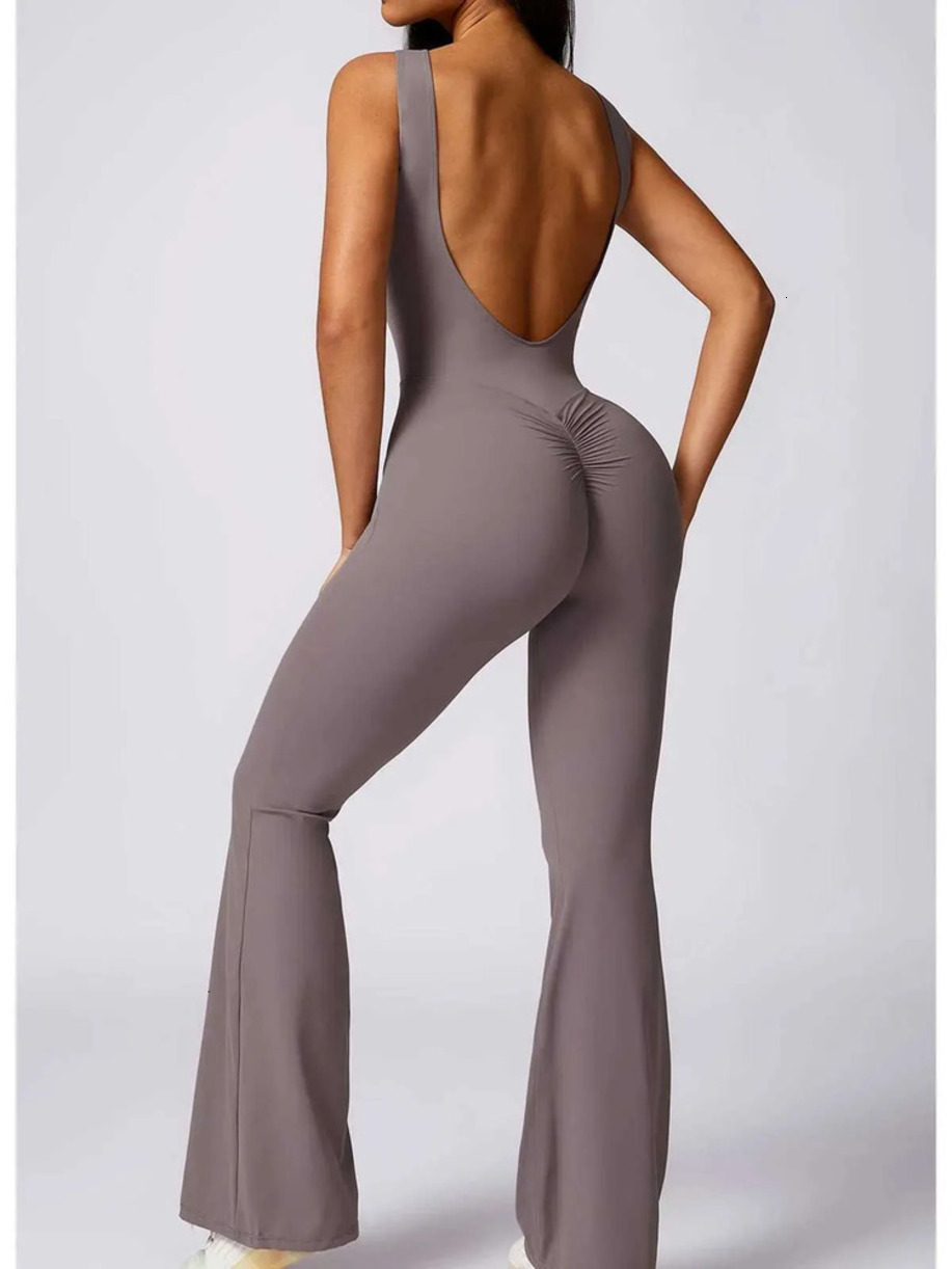 Stretchy Yoga Wear Hollow Out Backless One Piece Jumpsuit Women Sport Sleeveless Fitness Gym Suit Soft * Breathable Workout Exercise Skinny Flare Bo