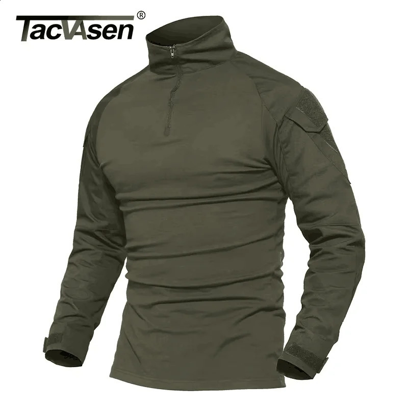 TACVASEN Long Sleeve 1/4 Zipper Slim Fit T-shirts With Pockets Mens Summer Combat T Shirt Cotton Polyester Training Clothing 260917