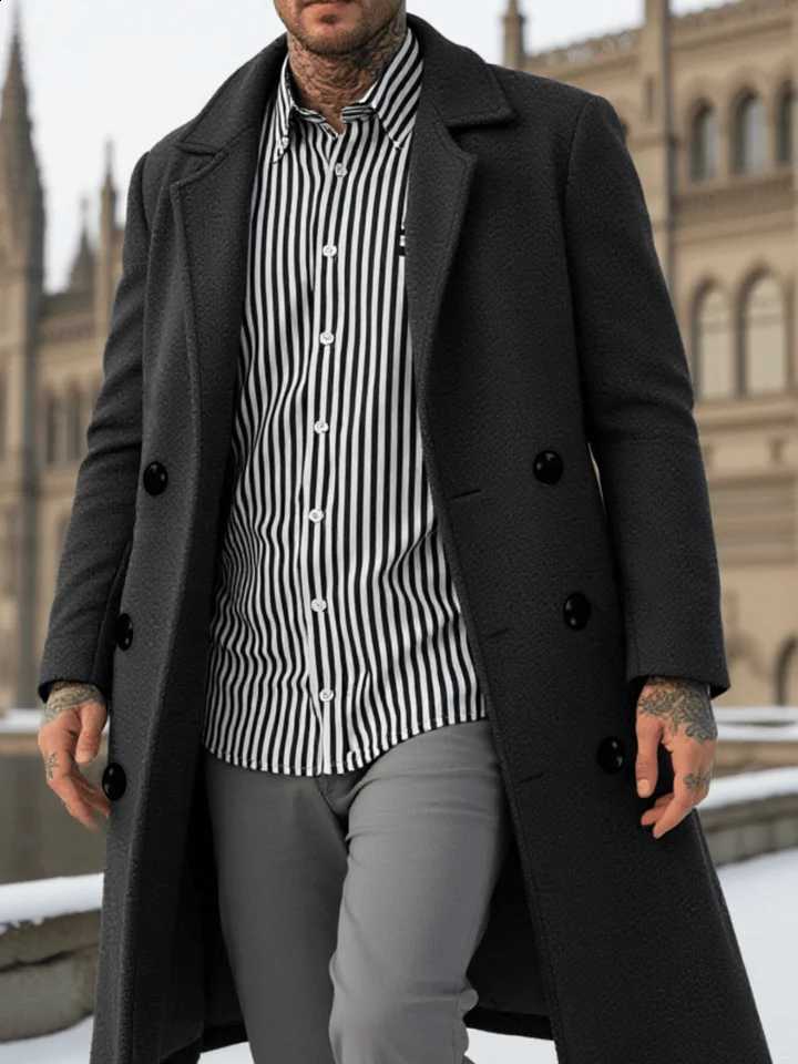Blends Men's Wool Classic Double-Breasted Coat Winter Thickened Overcoat Warm Windproof Men's Wear Fashion Design Male Clothes D2609021