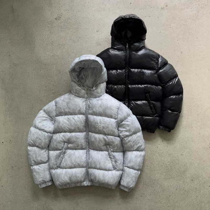 2026 Autumn Winter Women Vintage Glossy Black Quilted Puffer Jacket Hooded Embroidered Oversized Winter Streetwear Coat H260917