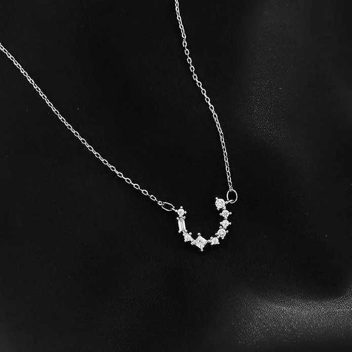 PONYKISS Silver Color Zircon U-type Geometric Pendant Necklaces for Charm Women Trendy Fashion Jewelry Light Luxury Accessories Q260916
