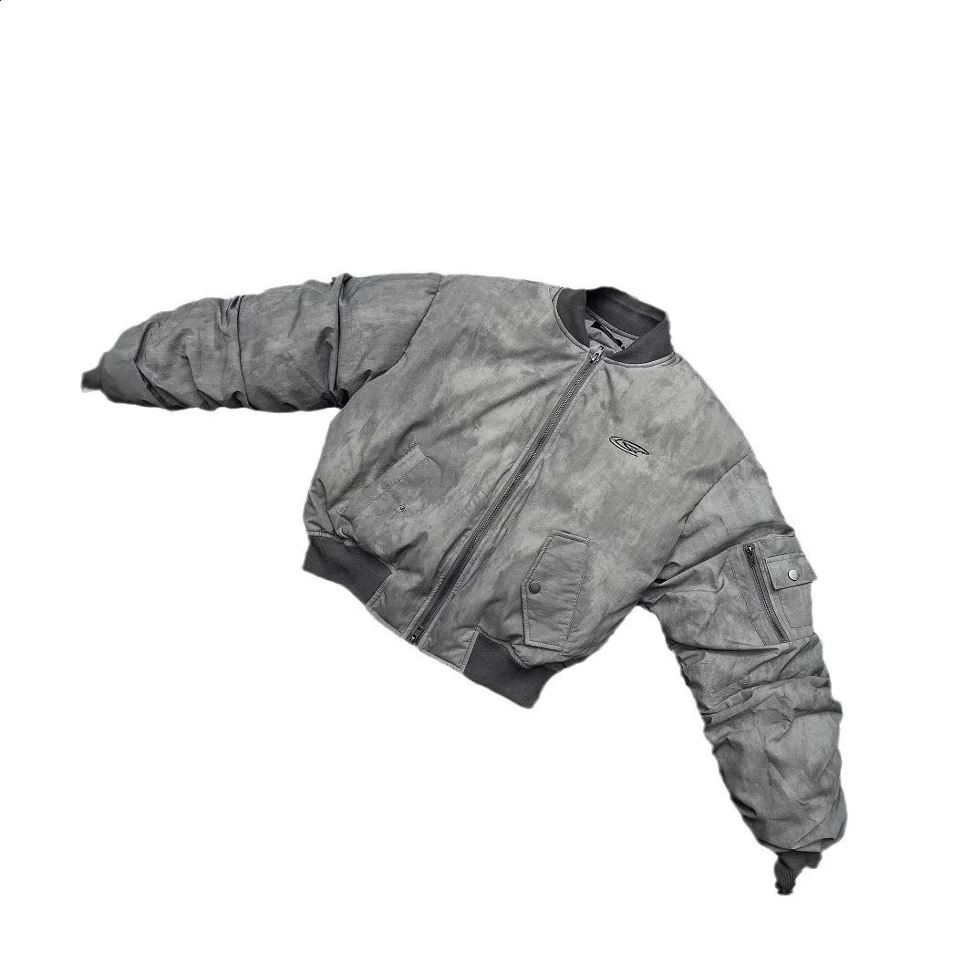 Winter Vintage Distressed Style Wrinkle Bomber Baseball Jacket Cotton American Hip Hop Coat Warm Parka 260918