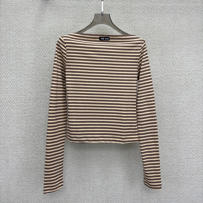 Chemises courtes à rayures pour femmes, col bateau, coupe cintrée, pulls à manches longues, décontracté, Style de rue, t-shirts superposés, autom
