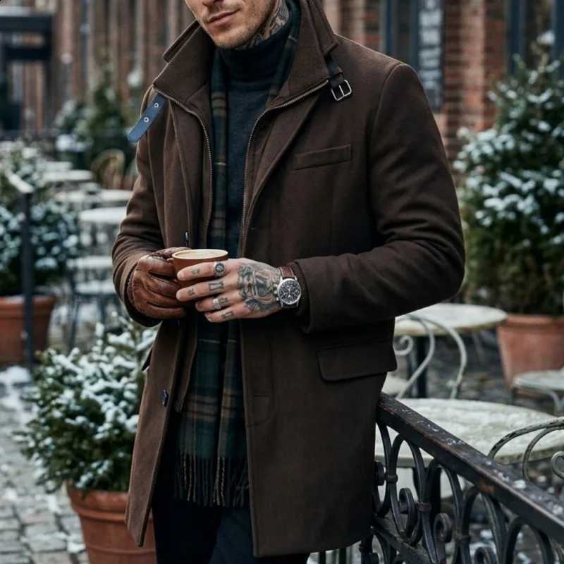 Parka New Double-Layered Winter Men's Long Warm Belted Jacket | Casual Streetwear Trench Coat | Windproof Zipper Coat for Men D2609021