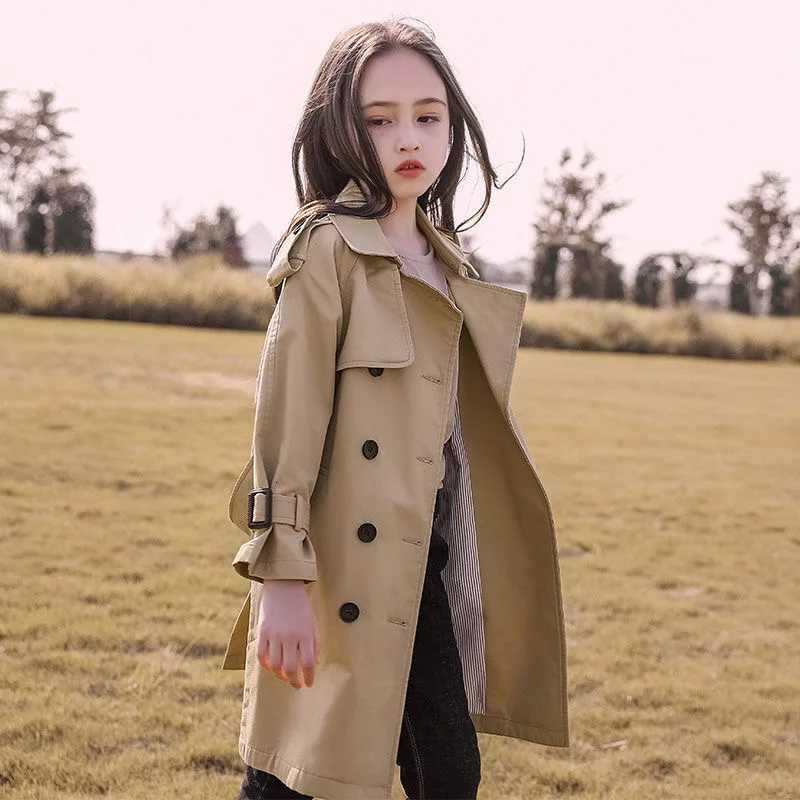 4-13 Years Teen Girls Long Trench Coats New Fashion England Style Windbreaker Jacket For Girls Spring Autumn Children's ClothingQ260917