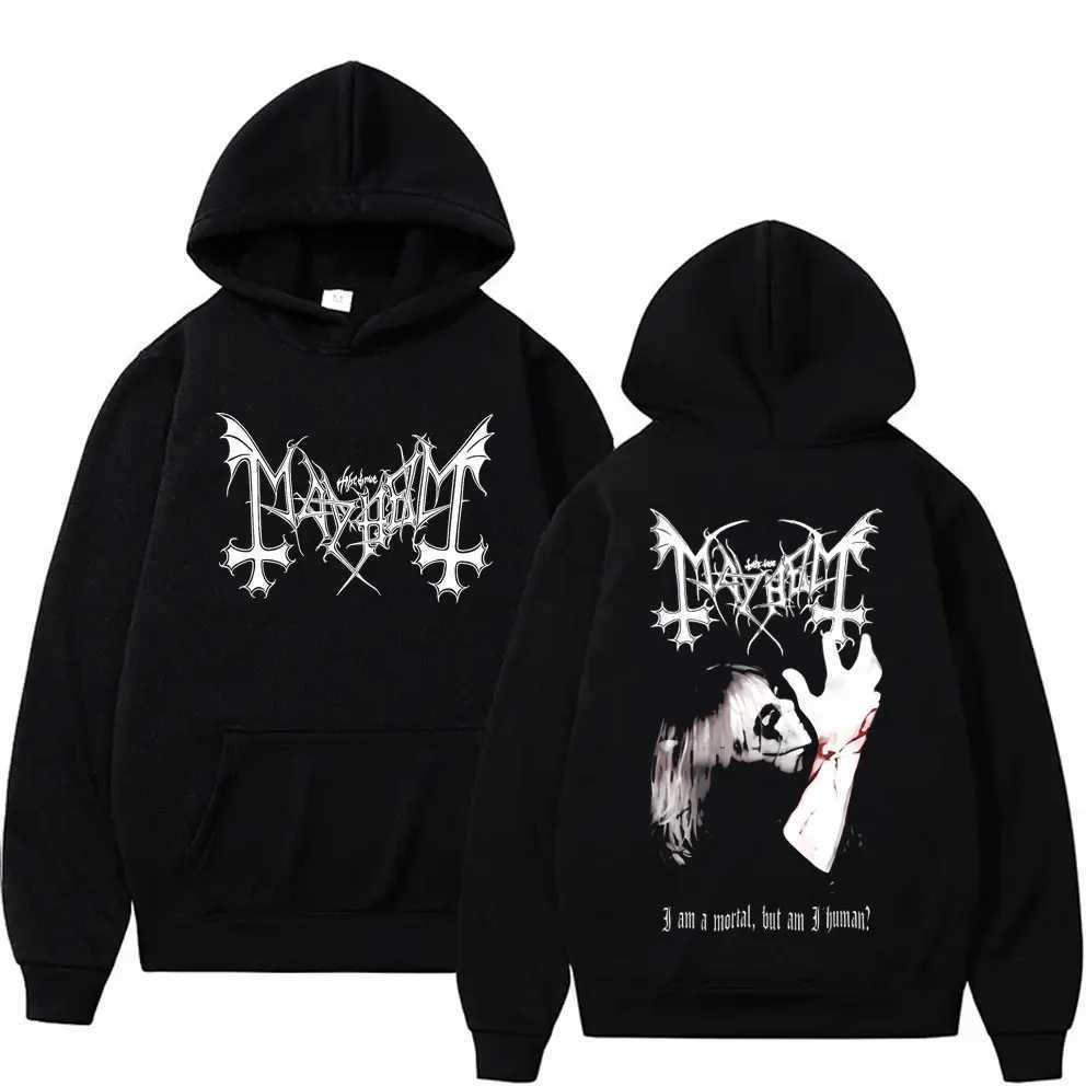 Death Black Metal Mayhem Print Hoodie Men Women Vintage Casual Hooded Tracksuit Male Fashion Gothic Rock Oversized Streetwear S2609187X73